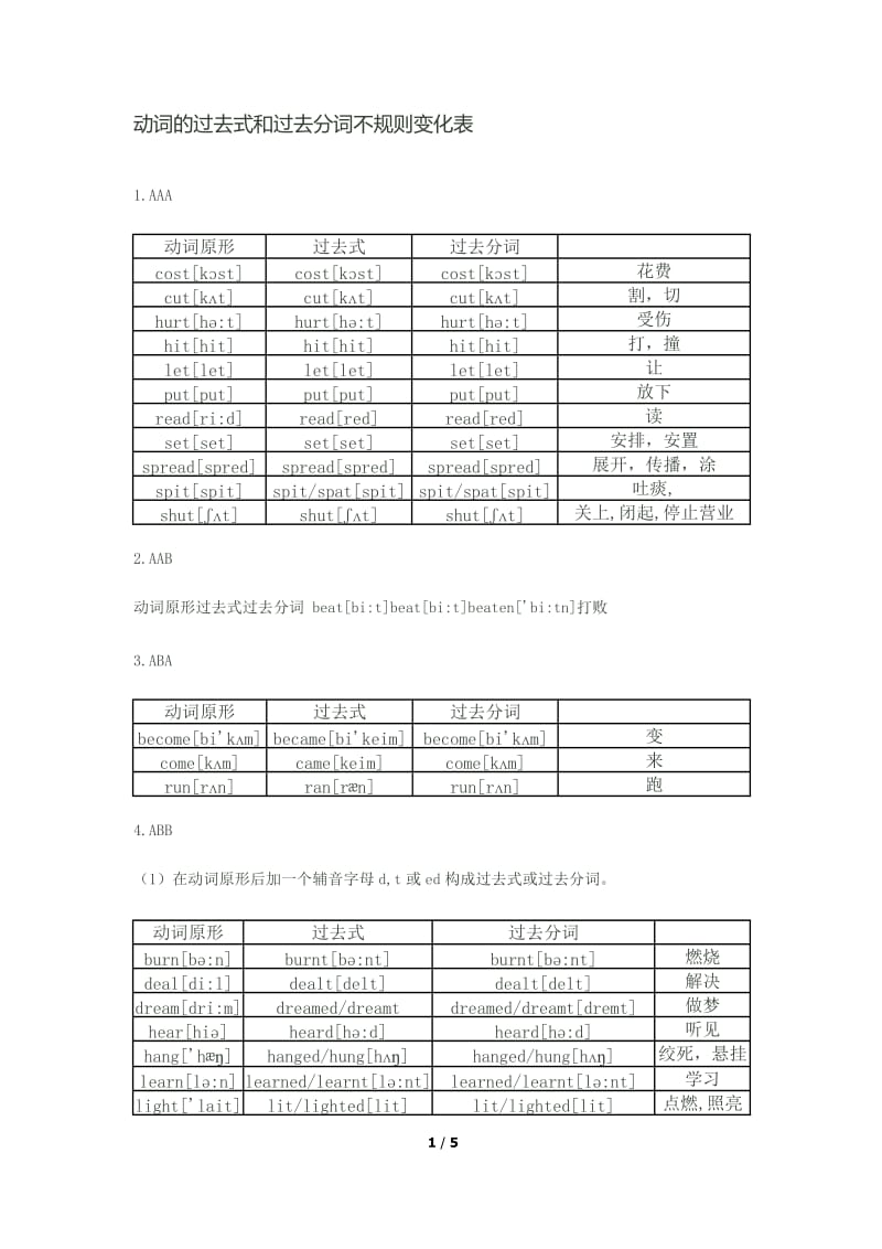 动词过去式和过去分词表_第1页