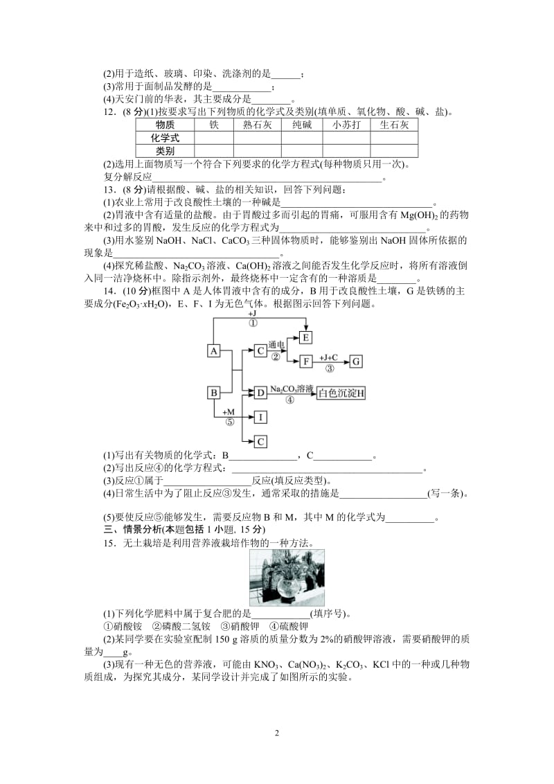 2013-2014学年化学人教九年级下第11单元 盐 化肥 单元检测_第2页