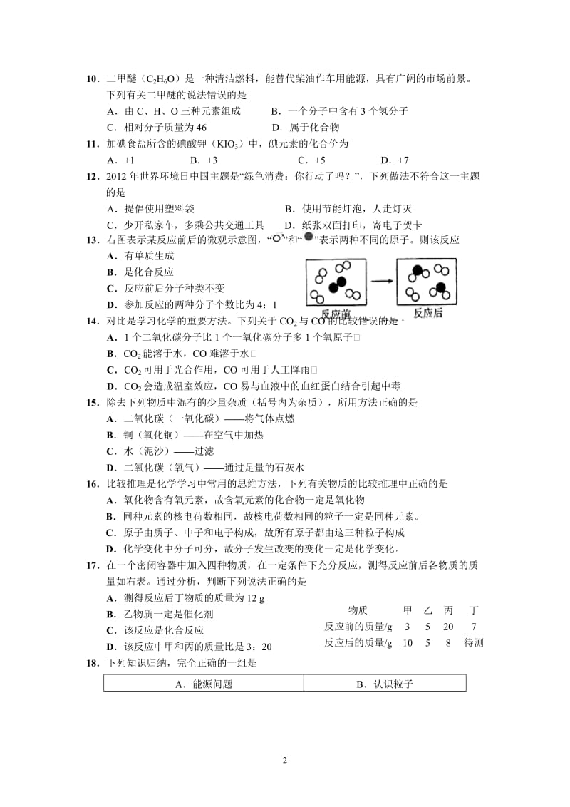 湖北省宜昌市（城区）2012-2013学年第一学期期末调研考试九年级化学试题_第2页