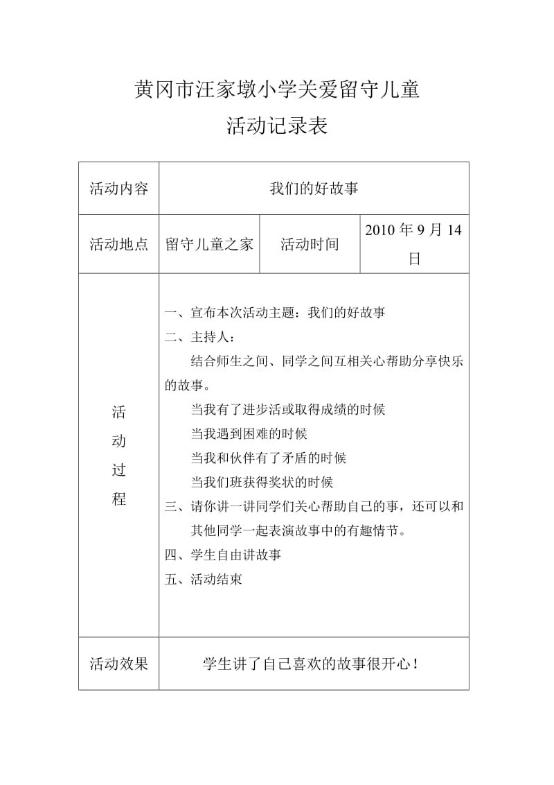 关爱留守儿童活动记录(10-13年度)_第1页