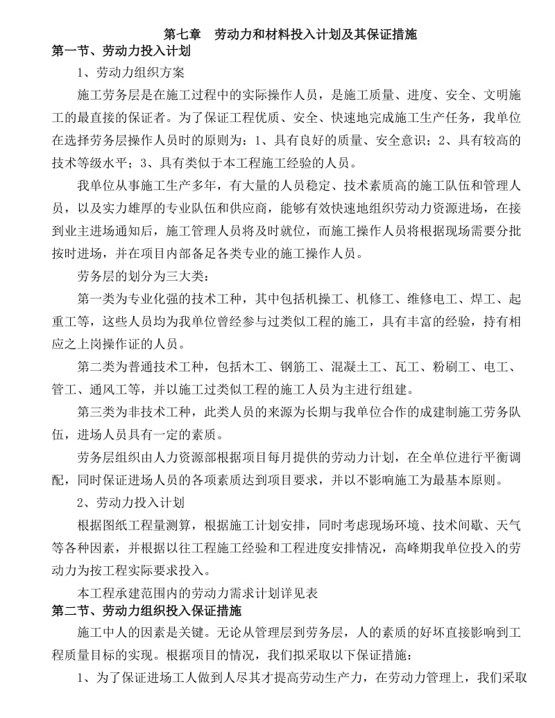 第七章--劳动力和材料投入计划及其保证措施_第1页