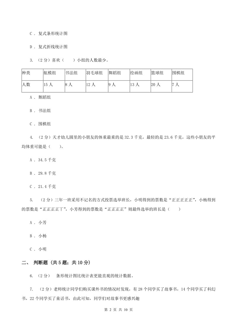 苏教版数学四年级上册第四章统计表与条形统计图一同步练习（一）D卷_第2页