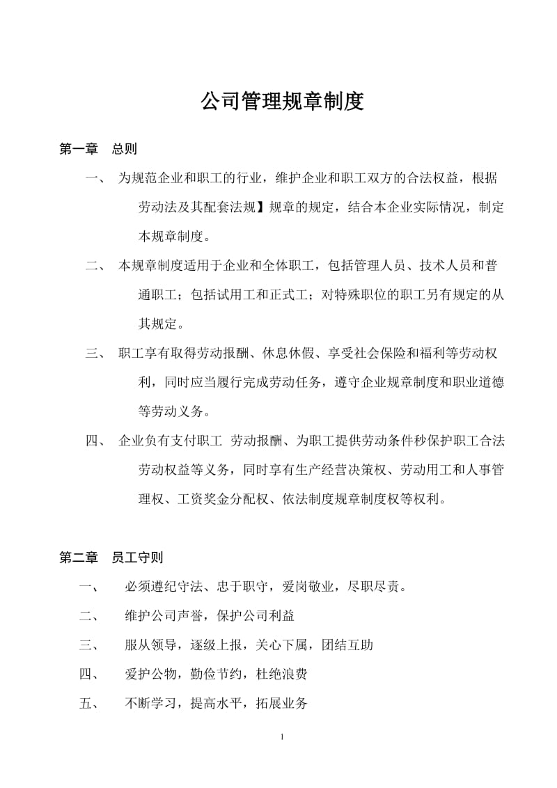 公司管理规章制度(中小企业)_第1页