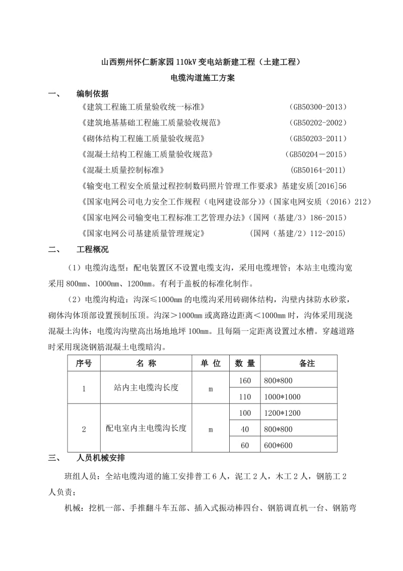 电缆沟道施工方案_第1页