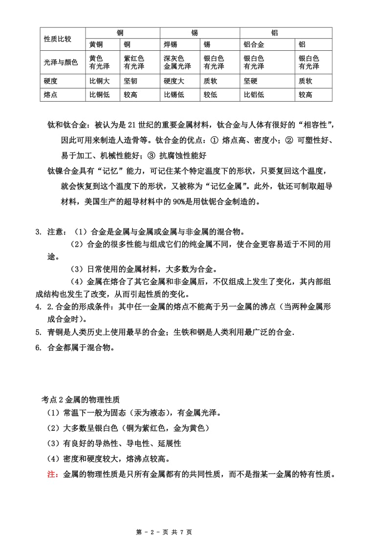 初中化学专题金属和金属材料知识点_第2页