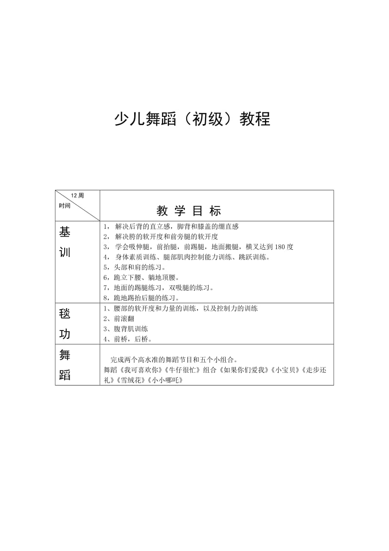 少儿舞蹈(初级)教学计划于初级教程_第1页