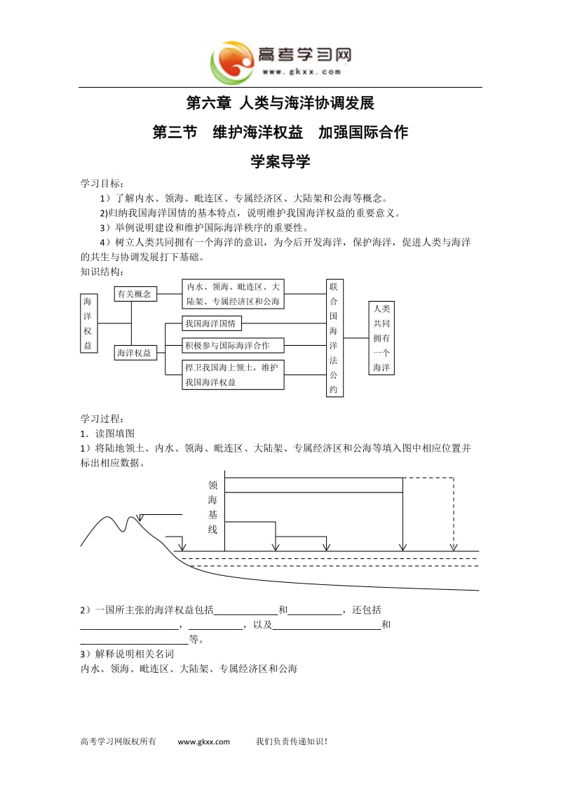 高中地理《维护海洋权益--加强国际合作》学案19（中图版选修2）_第1页