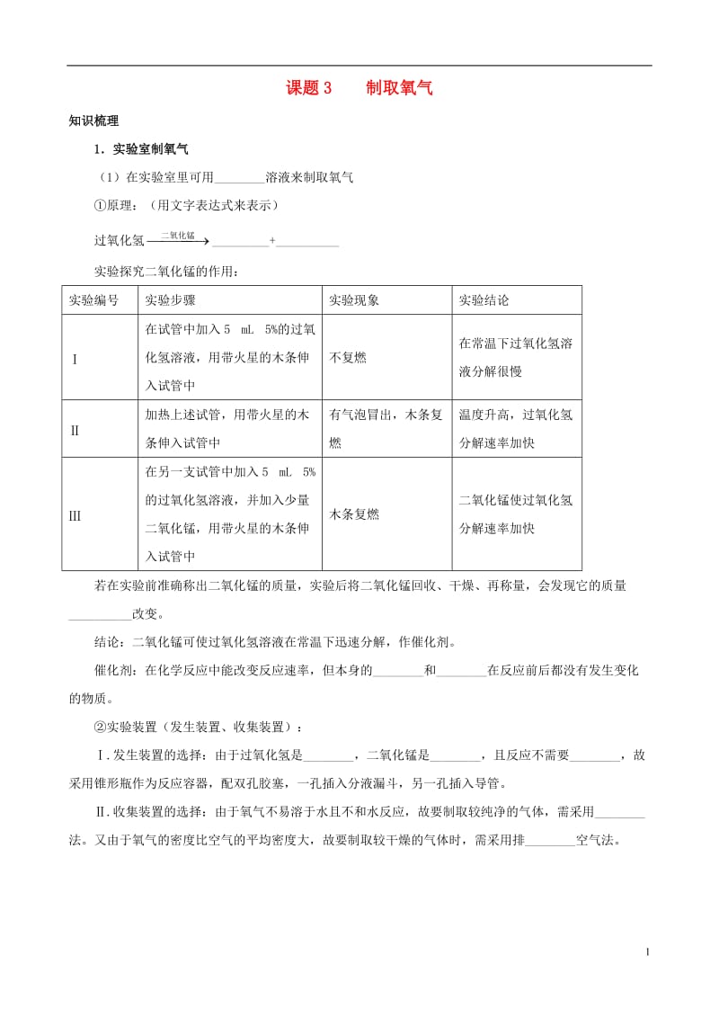 九年级化学上册-第二单元-课题3《制取氧气》知识梳理-新人教版_第1页