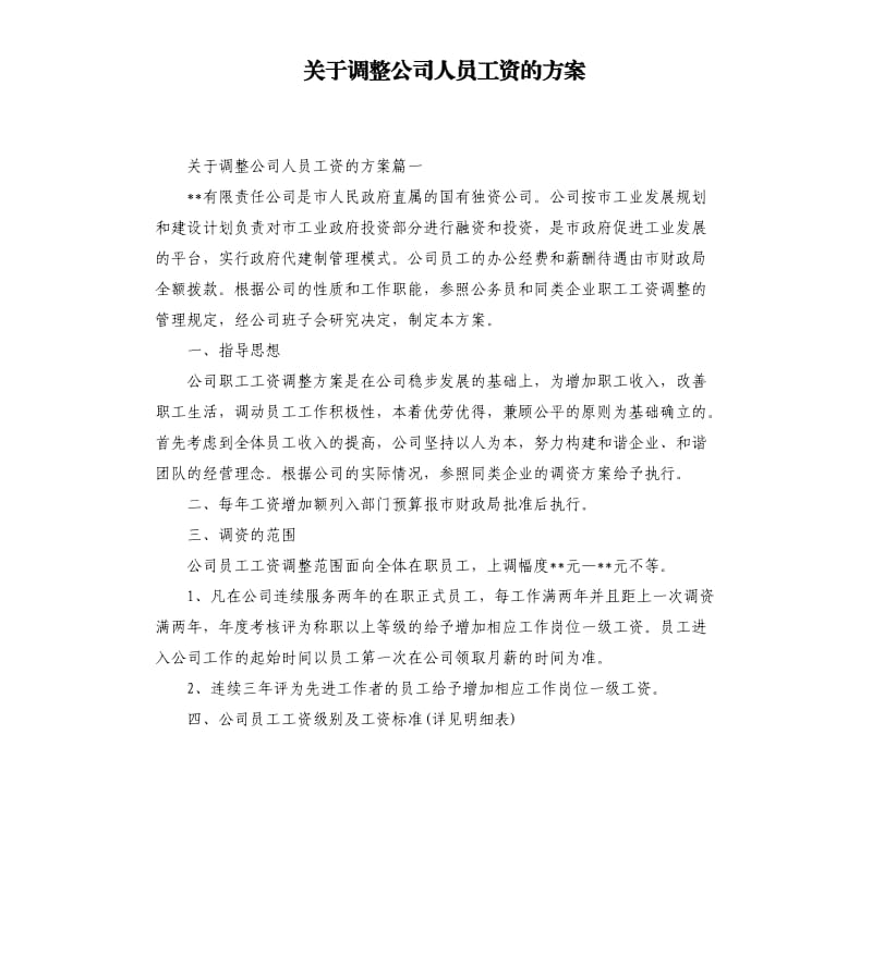 关于调整公司人员工资的方案.docx_第1页