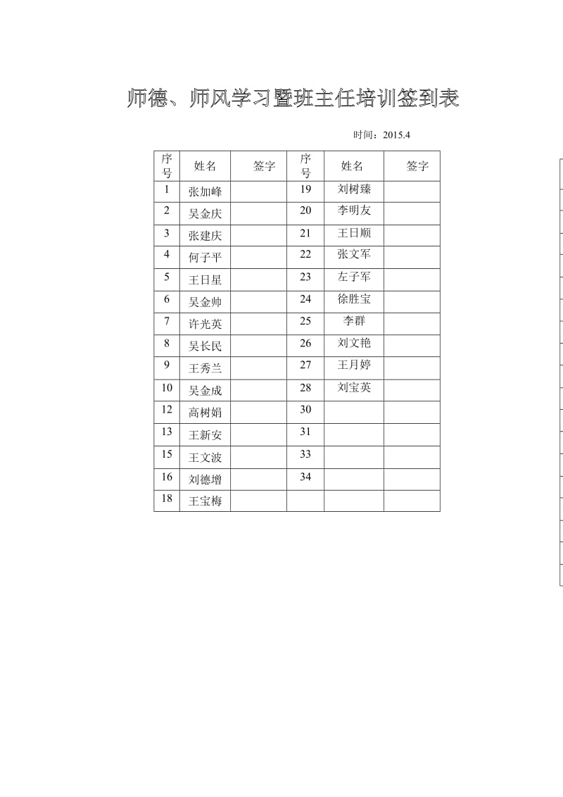 师德、师风学习签到表_第2页