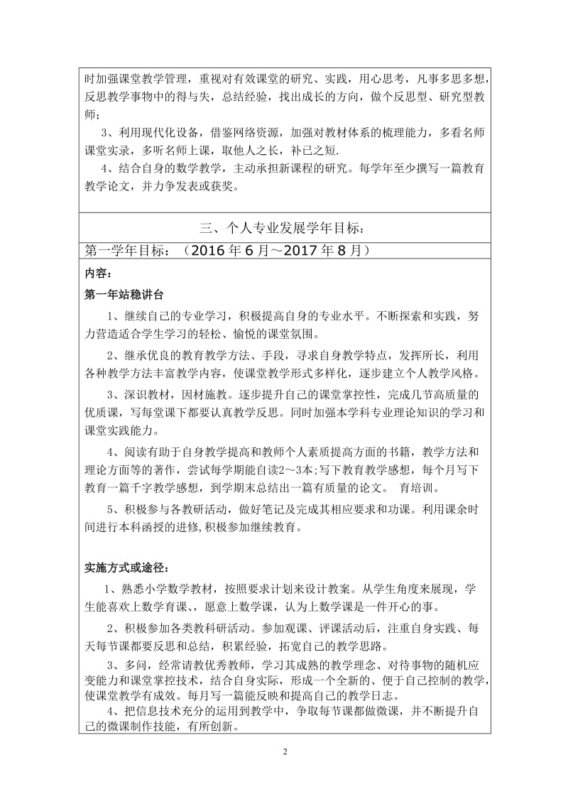 教师个人专业发展三年规划表_第2页