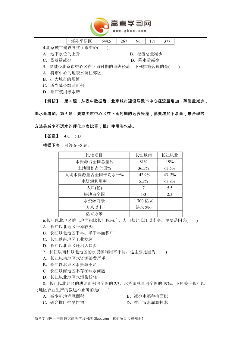 高中地理4.4《水资源对人类生存和发展的意义》同步练习4（中图版必修1）_第2页