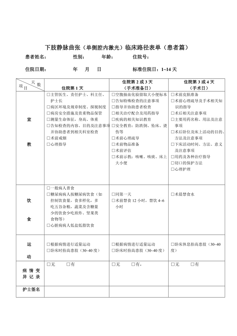 普外科单病种--护理临床路径表单--护理篇--患者篇_第1页