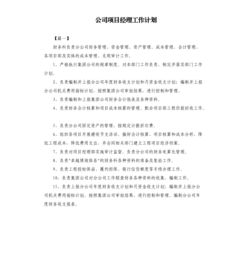 公司项目经理工作计划.docx_第1页