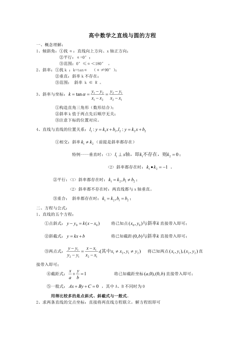 高中数学直线与圆的方程知识点总结_第1页