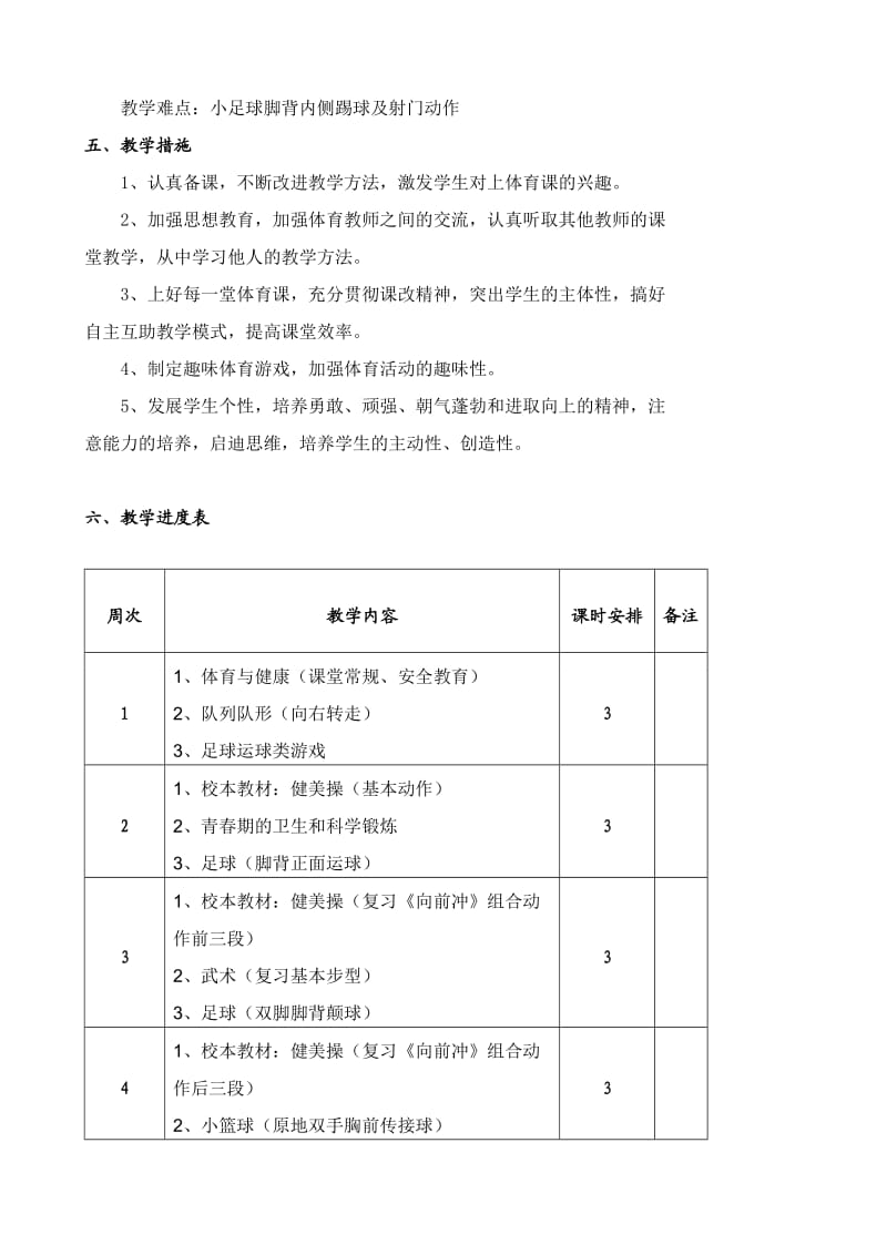 六年级上学期体育教学计划_第2页