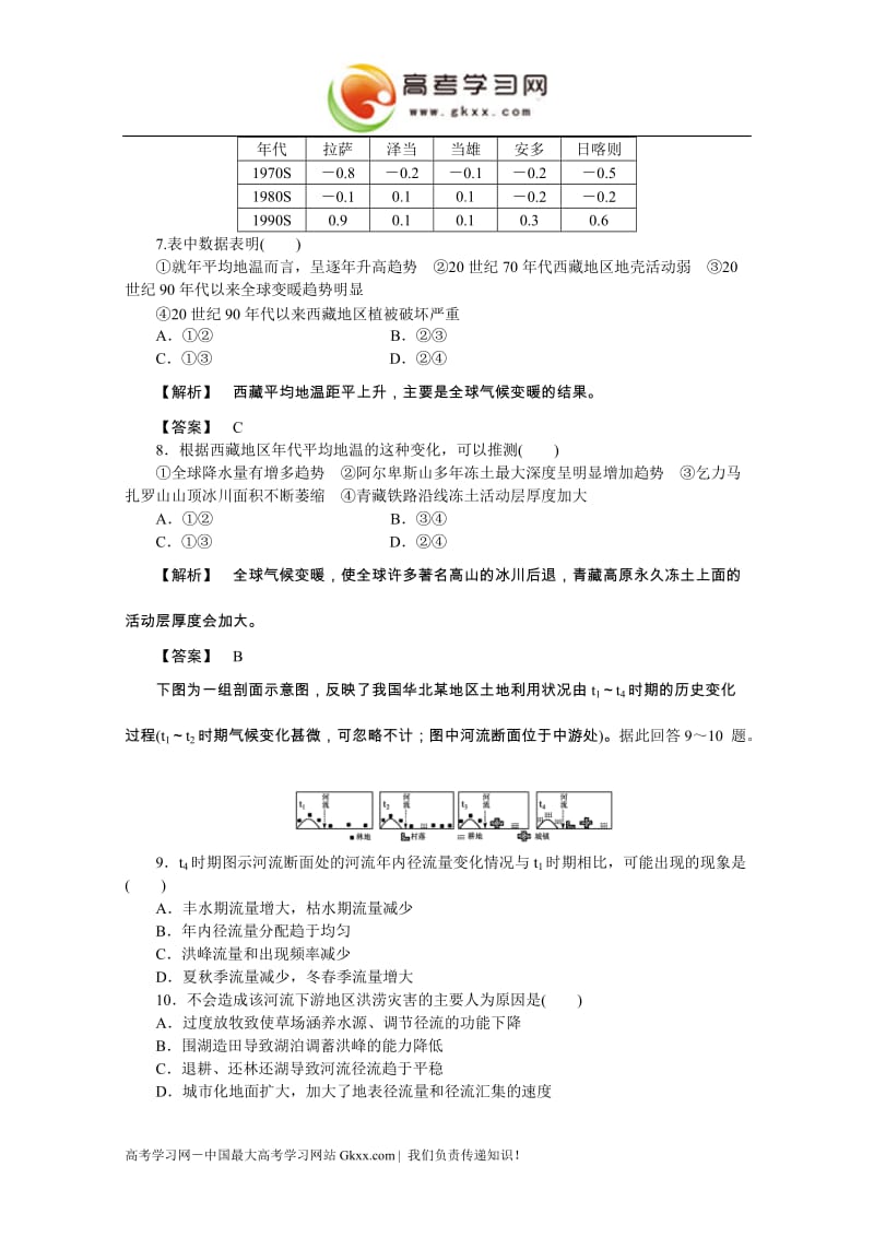 高中地理《自然环境对人类活动的影响》综合检测（中图版必修1）_第3页