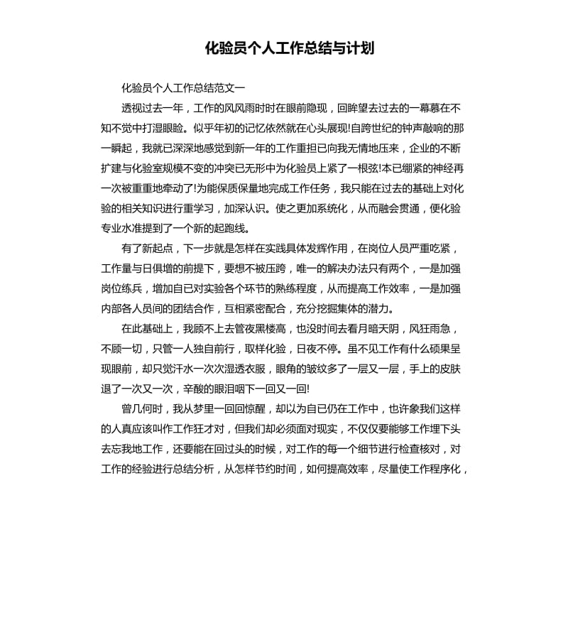 化验员个人工作总结与计划.docx_第1页