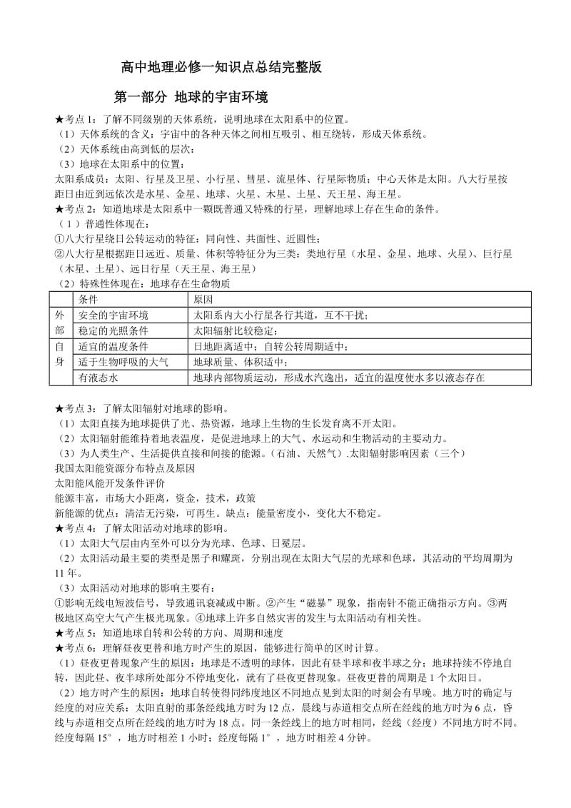 高中地理必修一知识点总结完整版_第1页