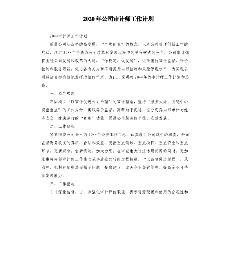 2020年公司审计师工作计划.docx_第1页