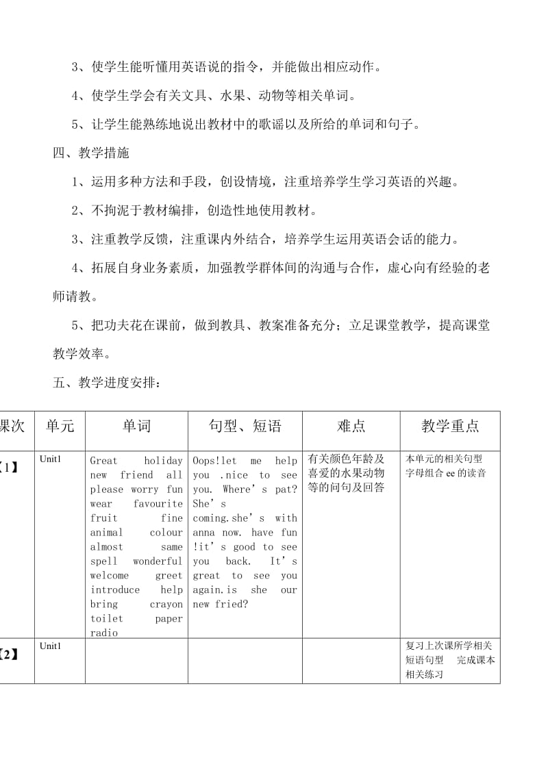 剑桥英语一级(下册)教学计划000_第2页