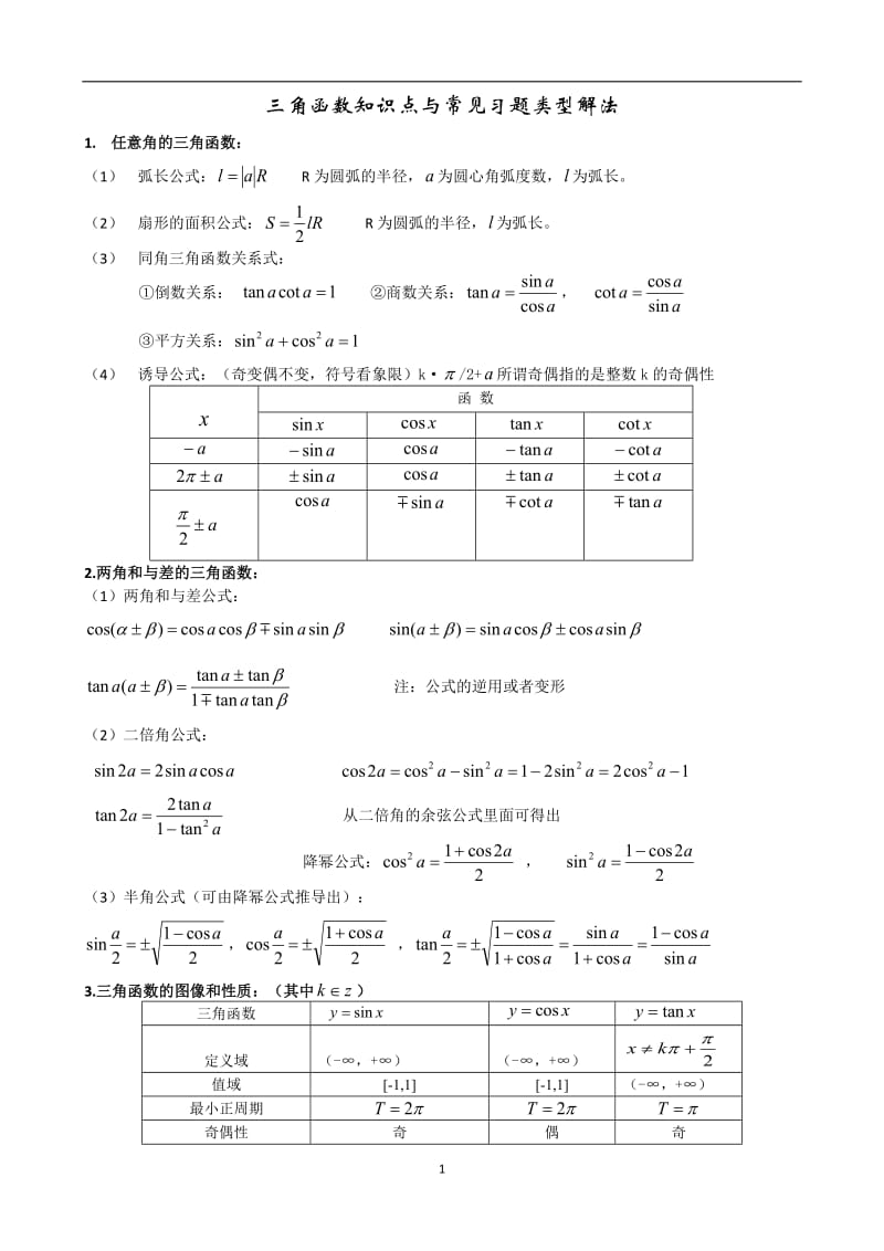 三角函数专题复习_第1页