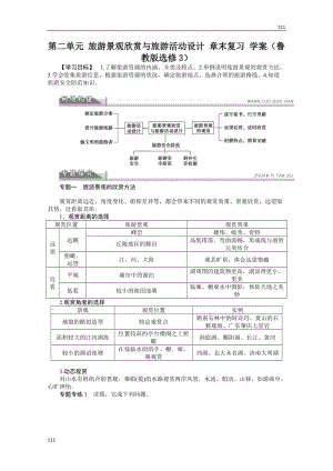 高二地理魯教版選修三學(xué)案 第二單元 旅游景觀(guān)欣賞與旅游活動(dòng)設(shè)計(jì) 章末復(fù)習(xí)