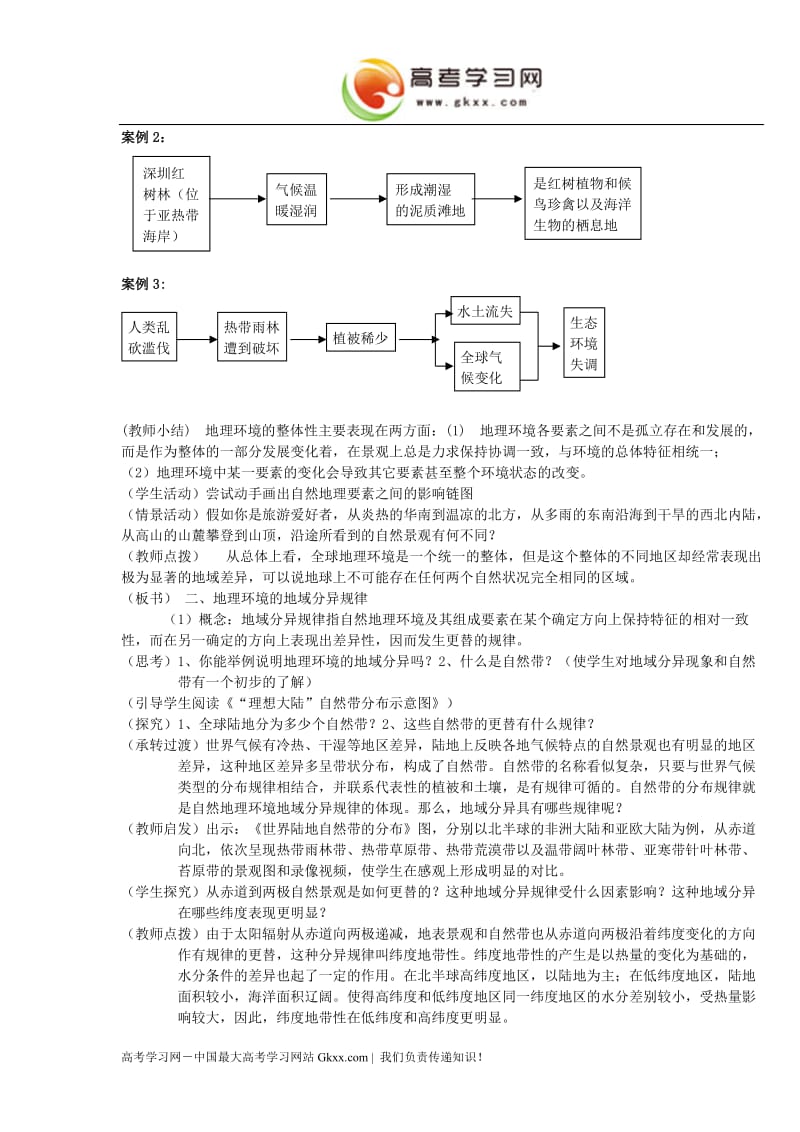 高中地理《地理环境的整体性和地域分异》教案（中图版必修1）_第2页