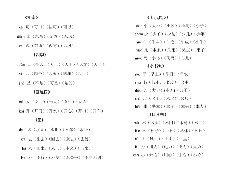 部编一年级上册语文写字表生字组词_第2页