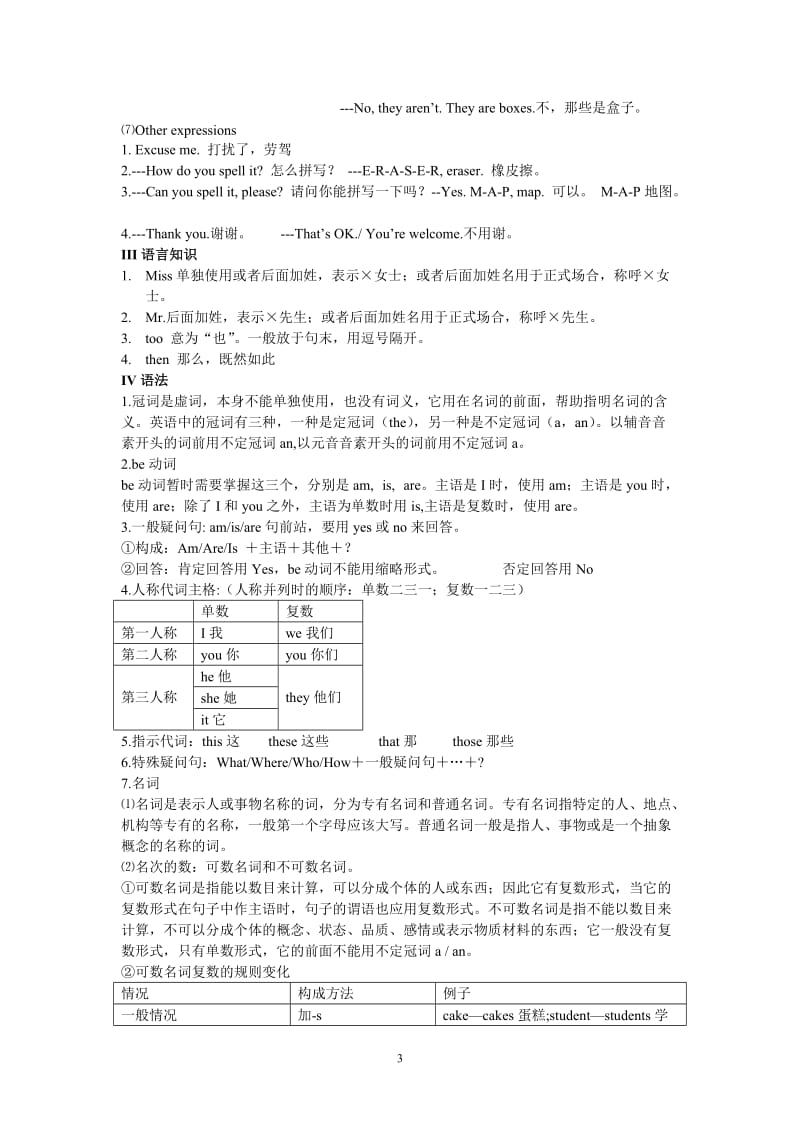 仁爱英语七年级上第一单元总结_第3页