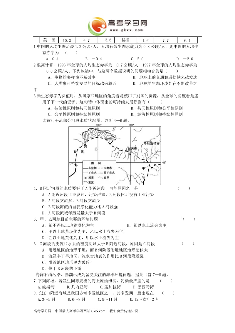 高中地理1.1《环境概述》同步练习1（湘教版选修6）_第2页