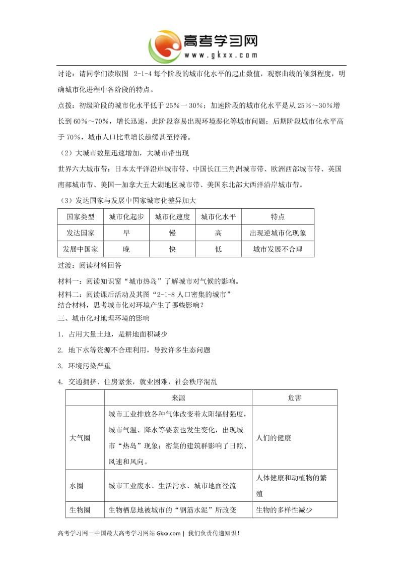 高中地理备课必备：2.1《城市发展与城市化》教案（鲁教版必修2）_第3页