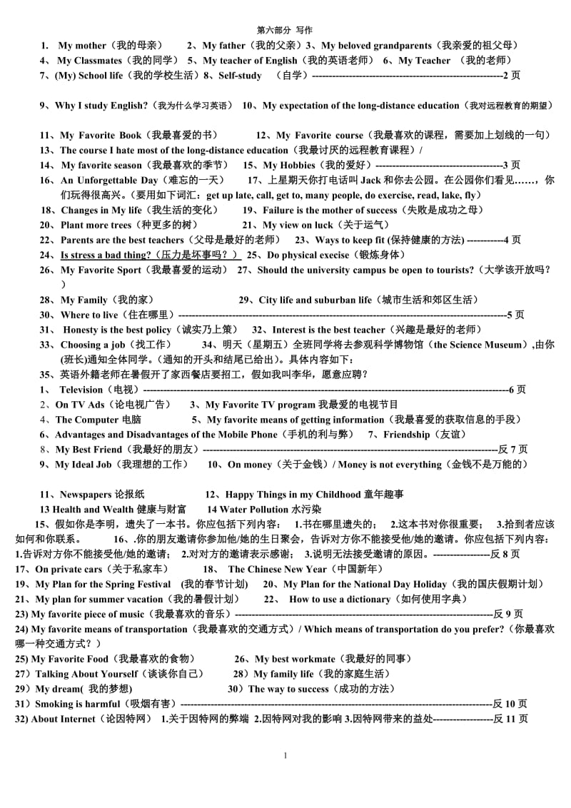 函授统考英语写作题库(大学英语B)_第1页