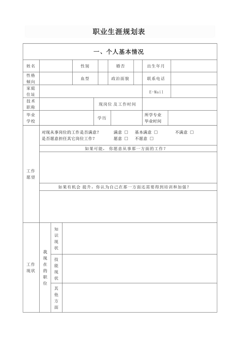 企业员工职业生涯规划表模板_第1页