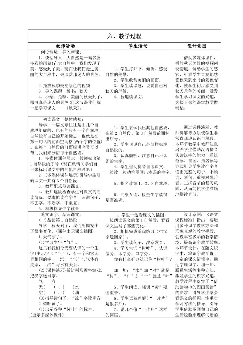 部编本人教版一年级语文上册《秋天》公开课教学设计与反思_第2页