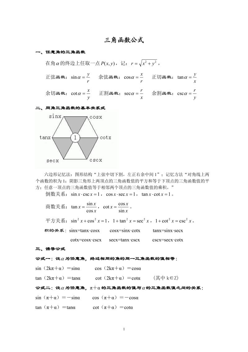 三角函数公式大全_第1页