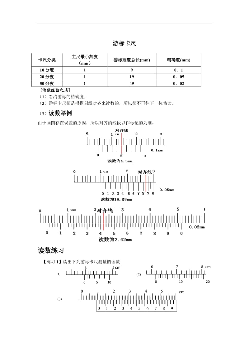 高中物理游标卡尺、千分尺、螺旋测微器读数习题_第1页