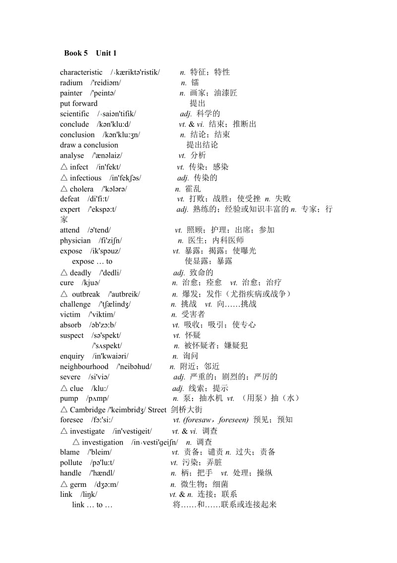 高一英语必修五单词表_第1页