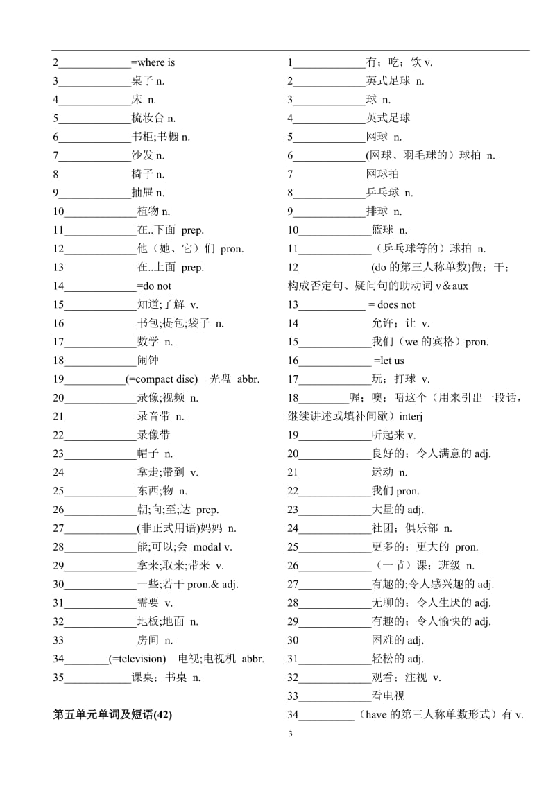 人教版新目标七年级上册英语单词默写表_第3页