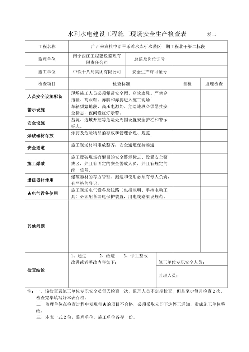 水利水电建设工程安全生产检查表_第2页