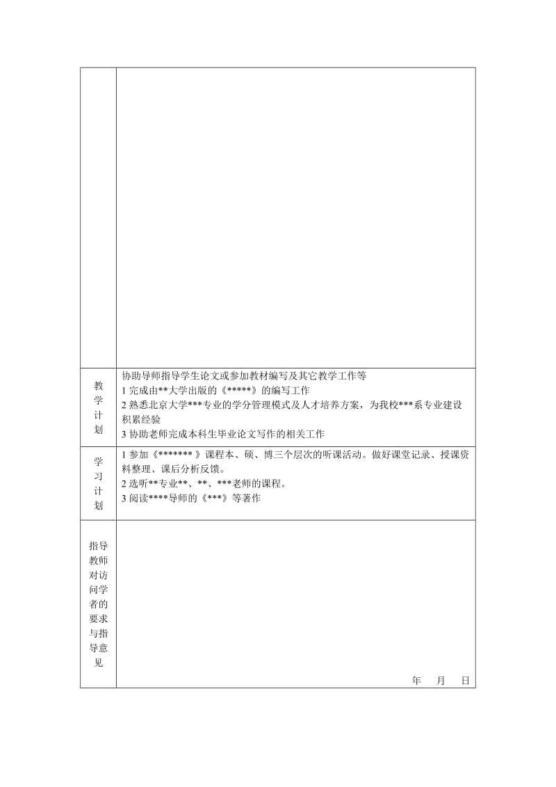 高等学校青年骨干教师国内访问学者研修工作计划表填写示例_第3页