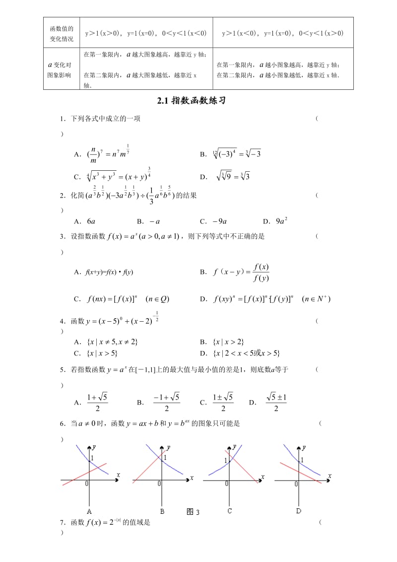 高一数学指数函数知识点及练习题(含答案)_第2页