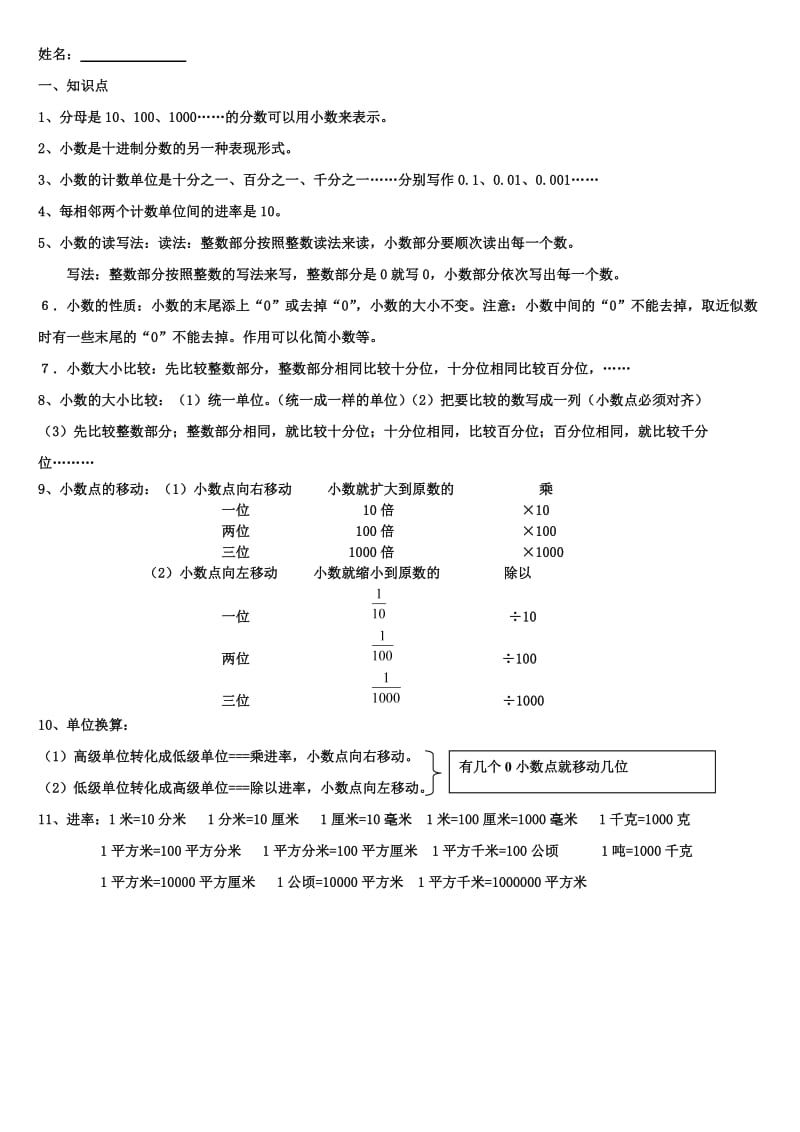 四年级下册数学小数的意义与性质练习题_第1页