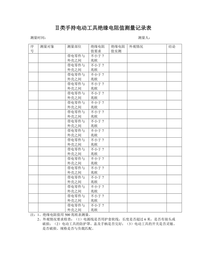 手持电动工具绝缘电阻值测量记录表_第2页