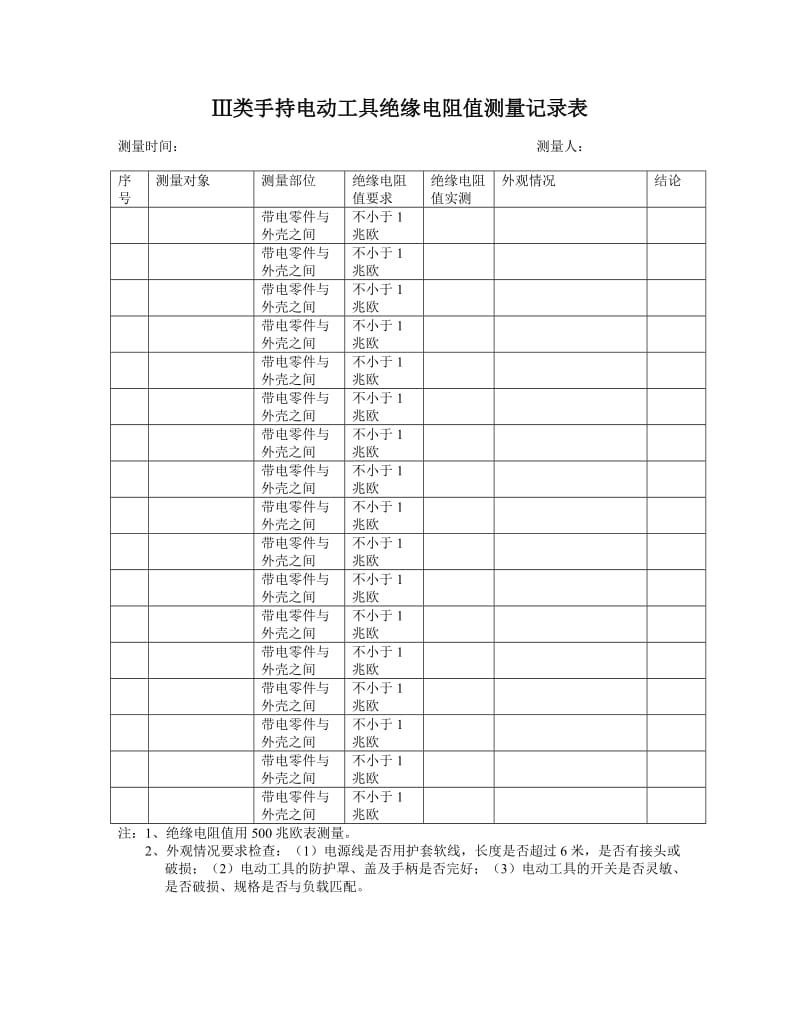 手持电动工具绝缘电阻值测量记录表_第3页