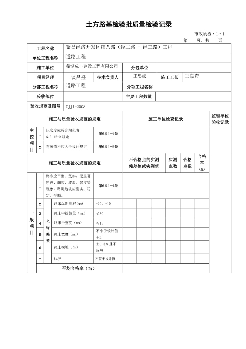 市政工程质检检验批表格汇总-好![1]_第1页