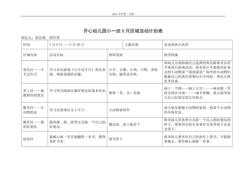 开心小班区域活动计划表_第3页