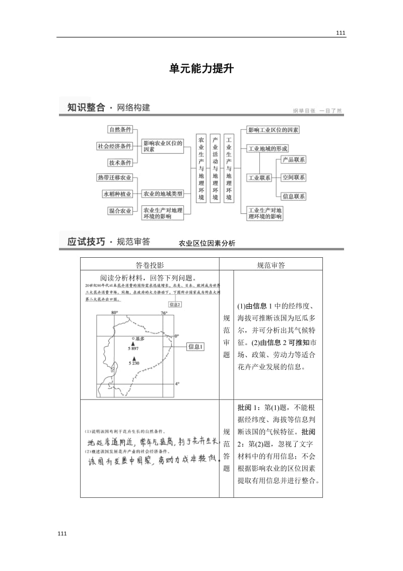 高考鲁教版地理一轮复习讲义：必修二第三单元 产业活动与地理环境 单元能力提升_第1页