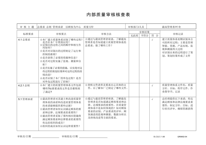 内部质量审核检查表(已填)_第1页