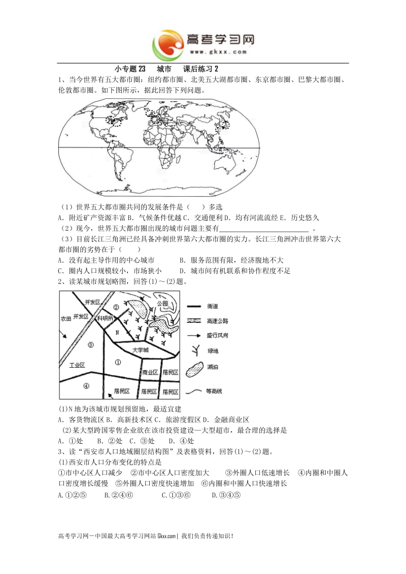 地理必修2 小专题23 城市 课后练习2_第1页